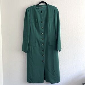 Vintage 90s Louis Feraud Dark Green Virgin Wool Black Midi Dress Womens Size 8